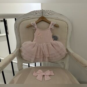 🩰 0~3 Mth Ballet Pink Multi Tiered Tulle Tutu Fancy Baby Dress with Bow NWT